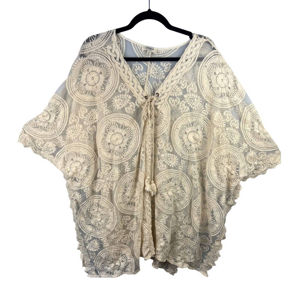 UMGEE Cream Lace Kimono Coverup Topper SZ S/M Oversized Boho Festival